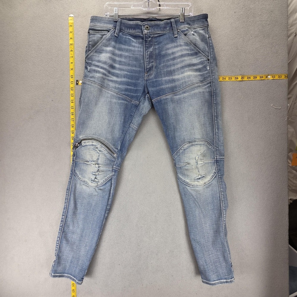 G-Star RAW Jeans Mens 36x32 Blue 5620 3D Zip Knee Skinny Distressed Biker Denim